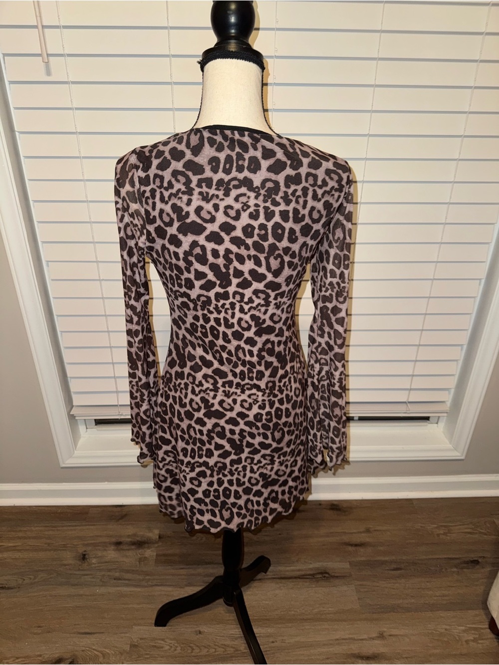 Amazon Long-Sleeve Leopard Print Mini Dress - Taupe and Black